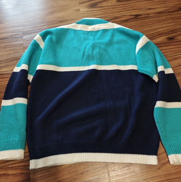 Lacoste V-Neck Sweater in Teal and Navy - Picture 3 of 8